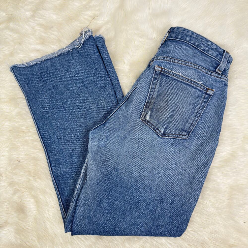Reformation Mid Crop Flare Raw Hem Button Fly Jeans Baltic Size 28 - Picture 4 of 10
